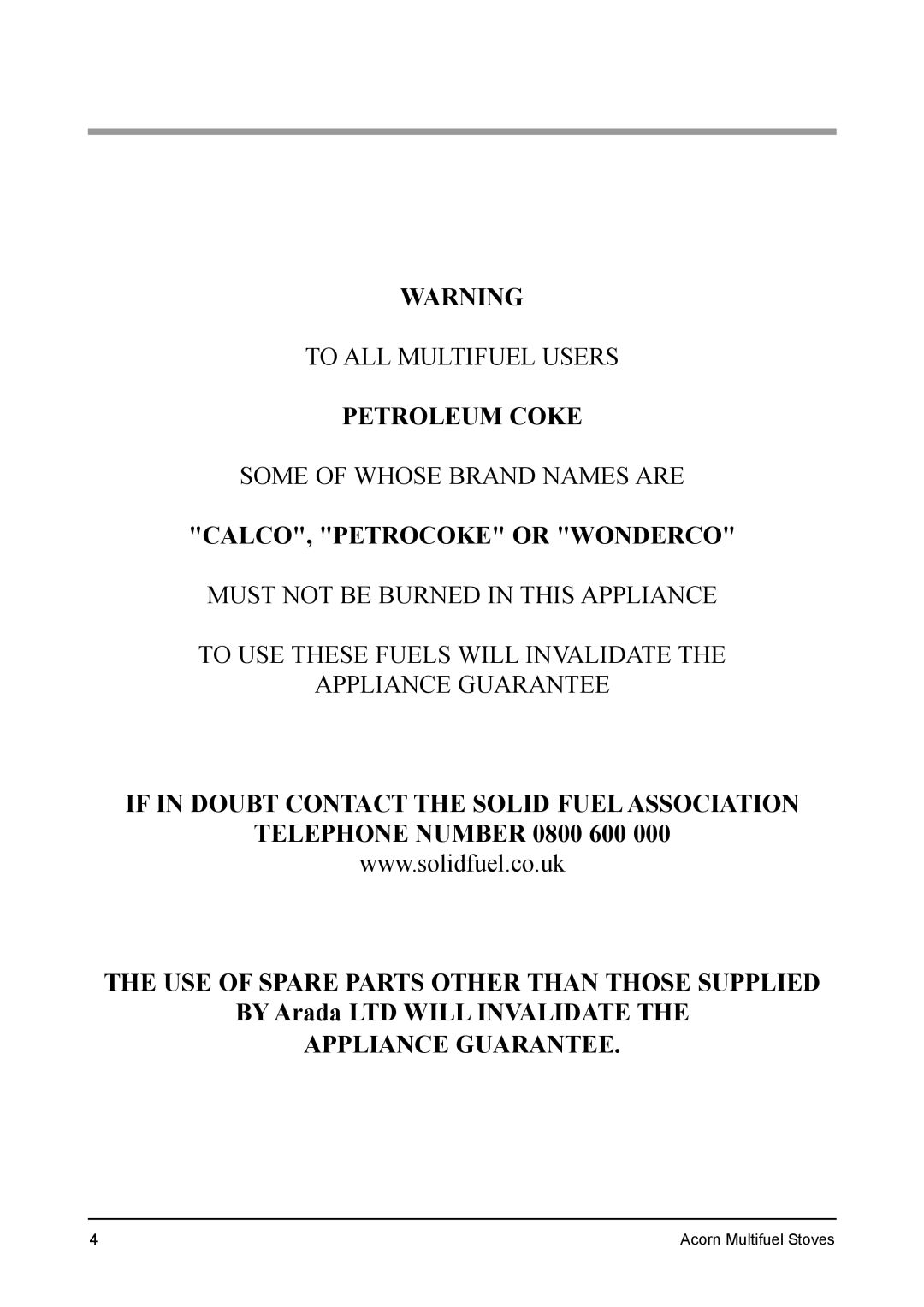 Aarrow Fires Tf 70 installation manual Petroleum Coke 