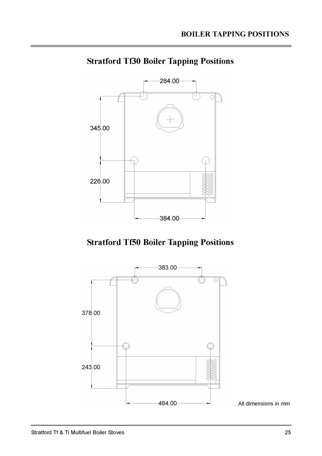 Aarrow Fires Tf 70 installation manual Boiler Tapping Positions 