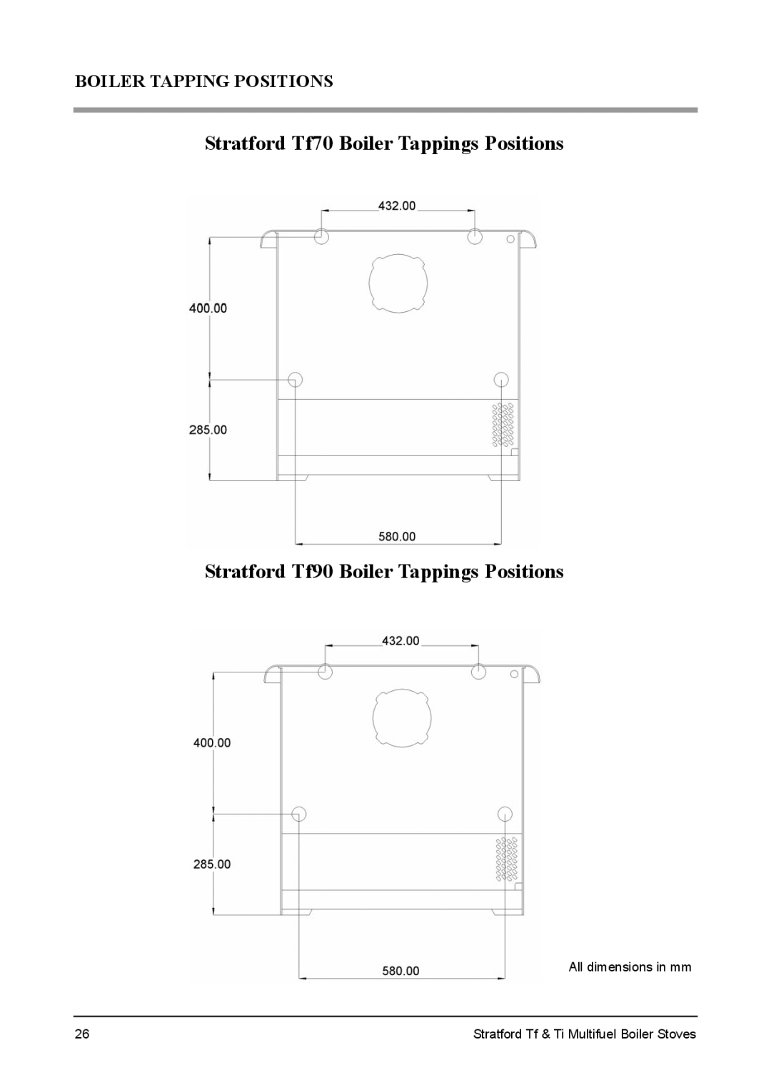 Aarrow Fires Tf 70 installation manual Boiler Tapping Positions 