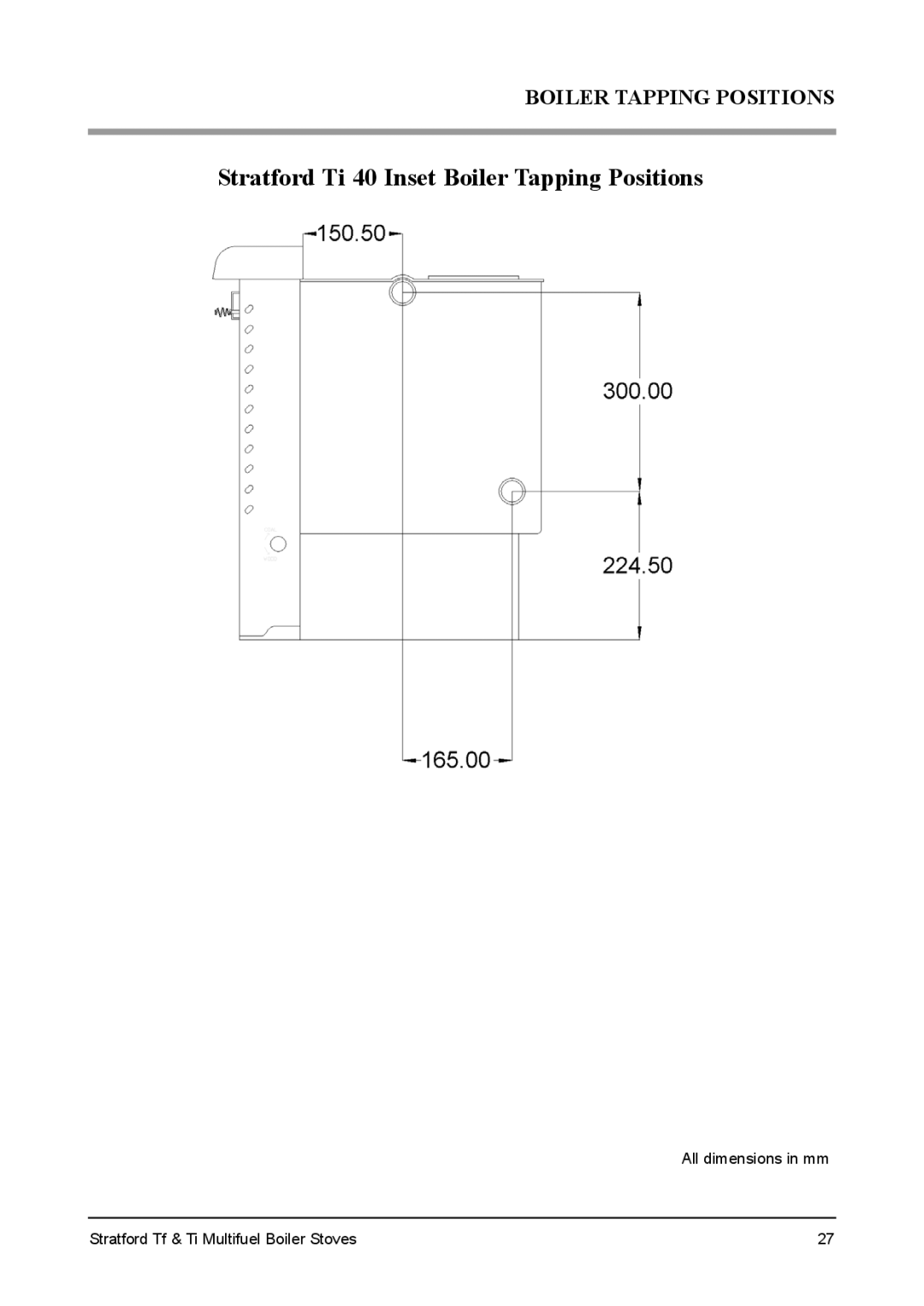 Aarrow Fires Tf 70 installation manual Stratford Ti 40 Inset Boiler Tapping Positions 