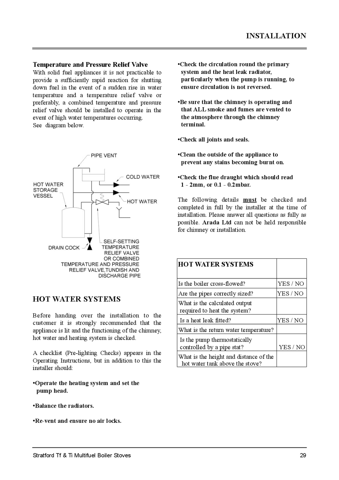 Aarrow Fires Tf 70 installation manual HOT Water Systems 