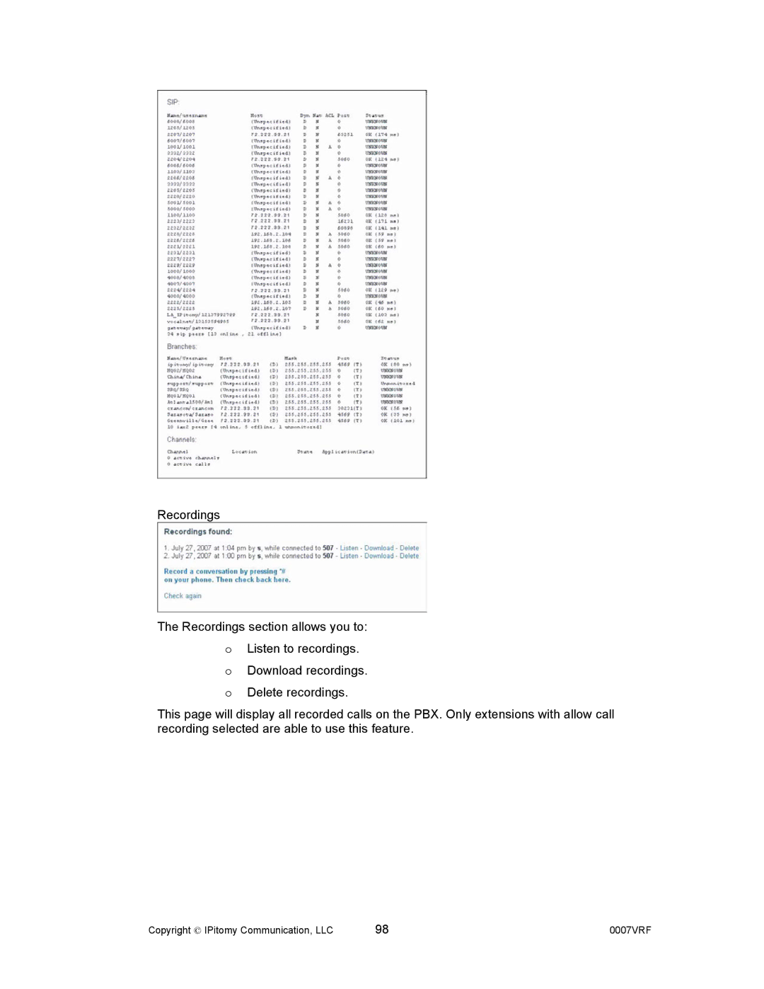 Aastra Telecom 1000 manual Copyright  IPitomy Communication, LLC 0007VRF 