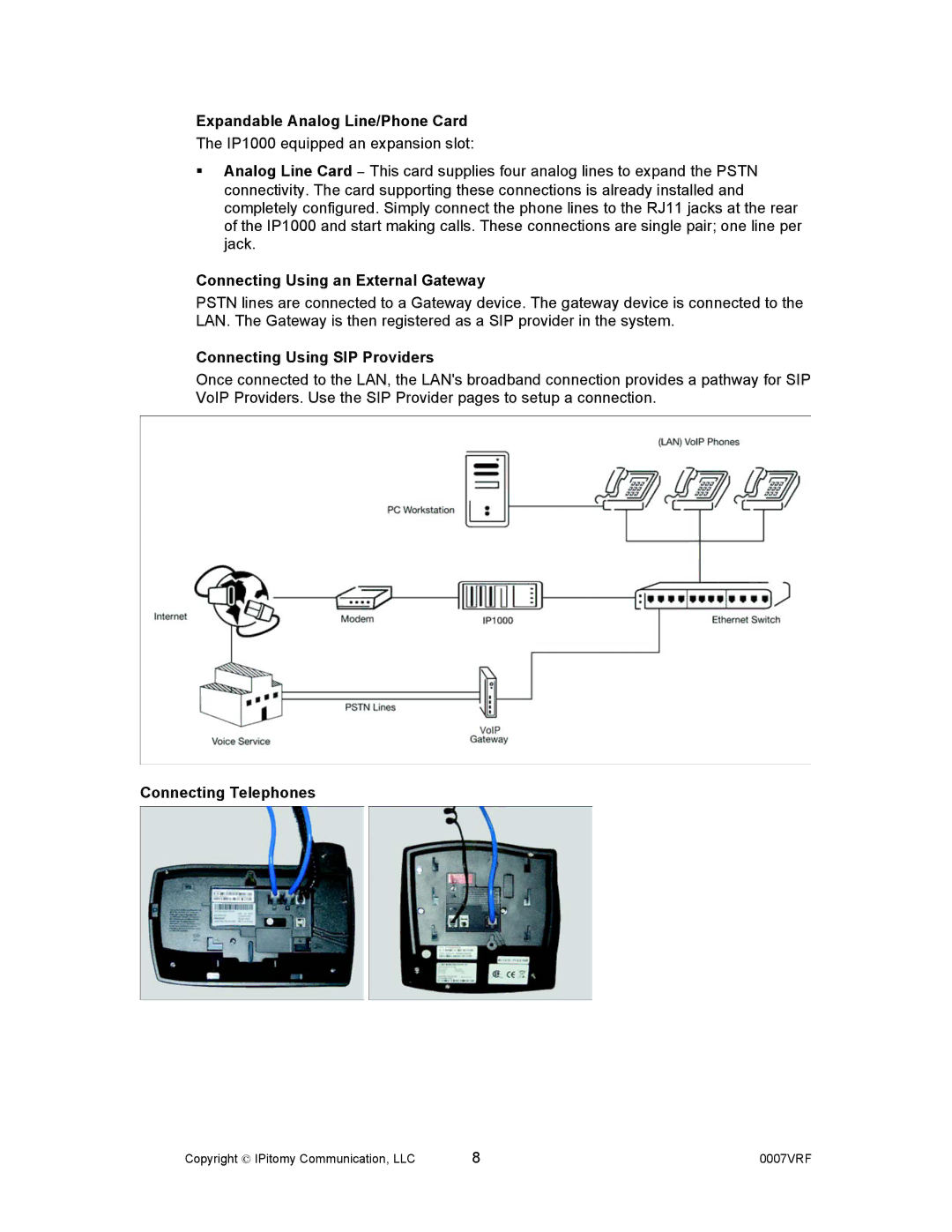 Aastra Telecom 1000 manual Expandable Analog Line/Phone Card, Connecting Using an External Gateway, Connecting Telephones 