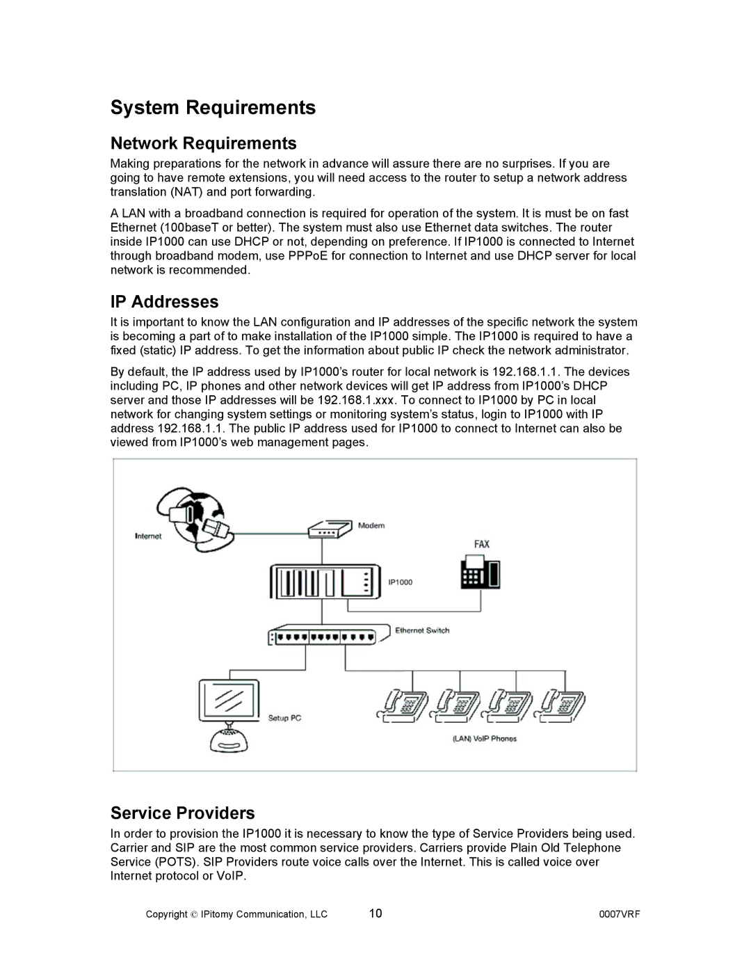 Aastra Telecom 1000 manual Network Requirements, IP Addresses, Service Providers 