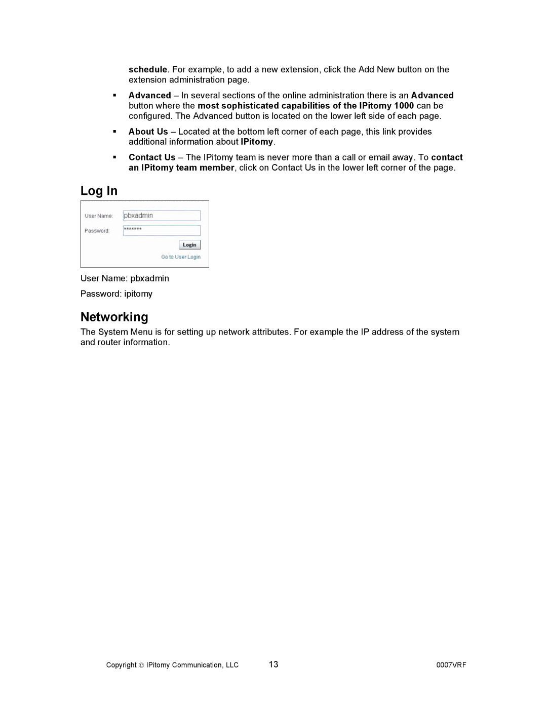 Aastra Telecom 1000 manual Log, Networking 