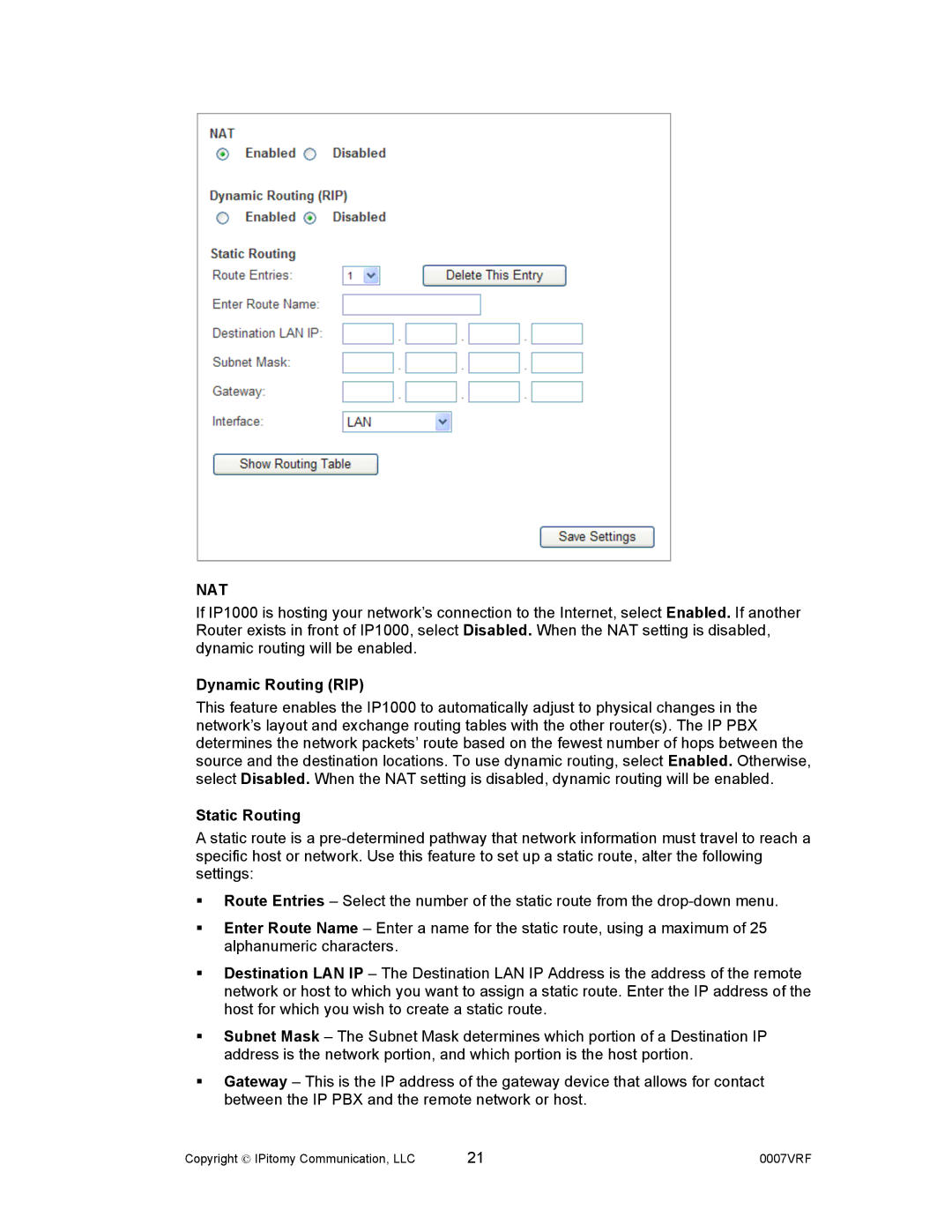 Aastra Telecom 1000 manual Dynamic Routing RIP, Static Routing 