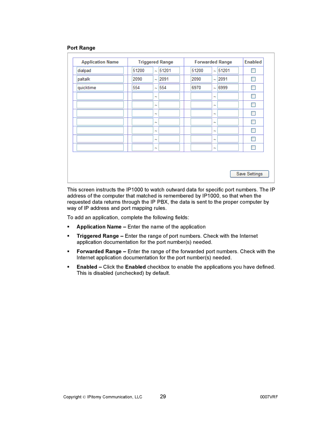 Aastra Telecom 1000 manual Port Range 