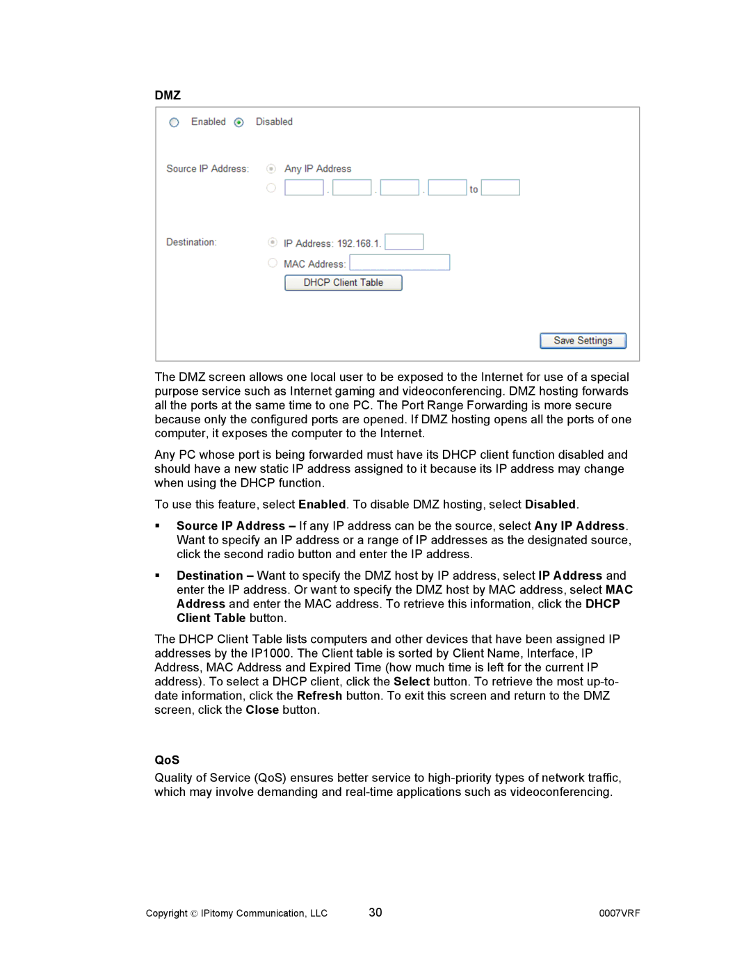 Aastra Telecom 1000 manual Dmz, QoS 