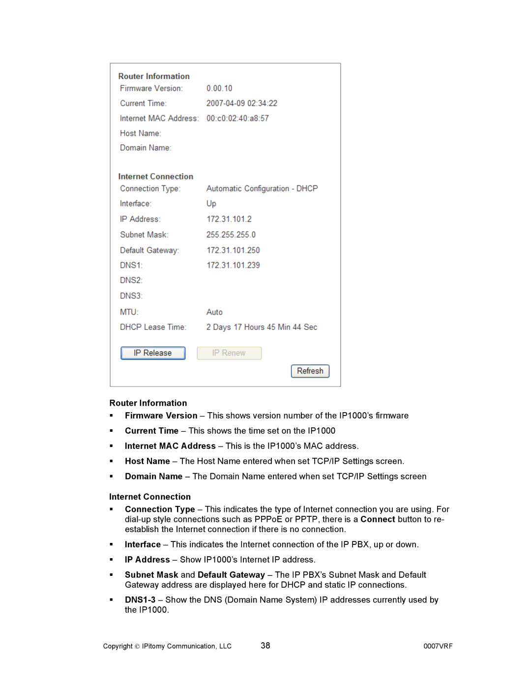 Aastra Telecom 1000 manual Router Information, Internet Connection 