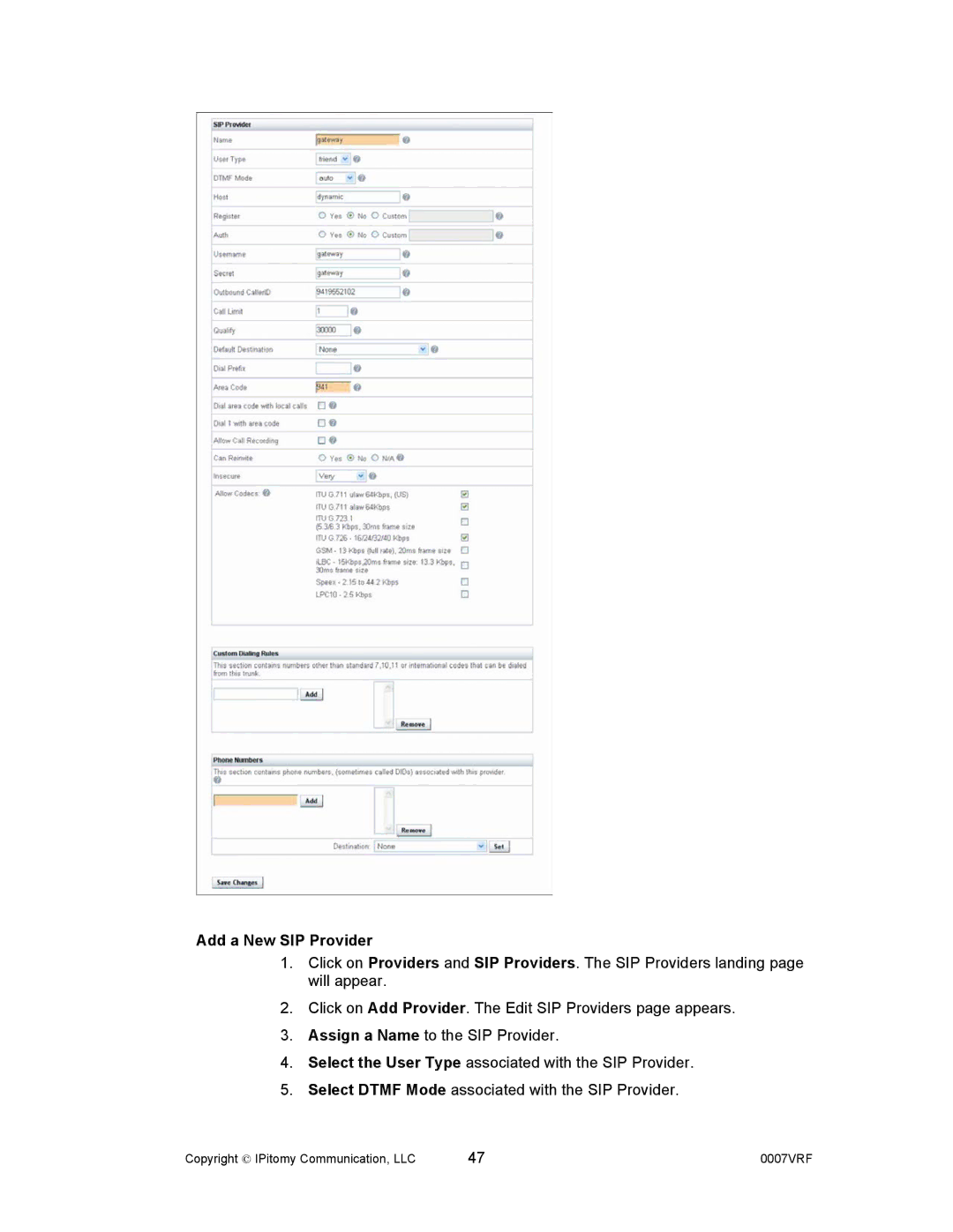 Aastra Telecom 1000 manual Add a New SIP Provider 