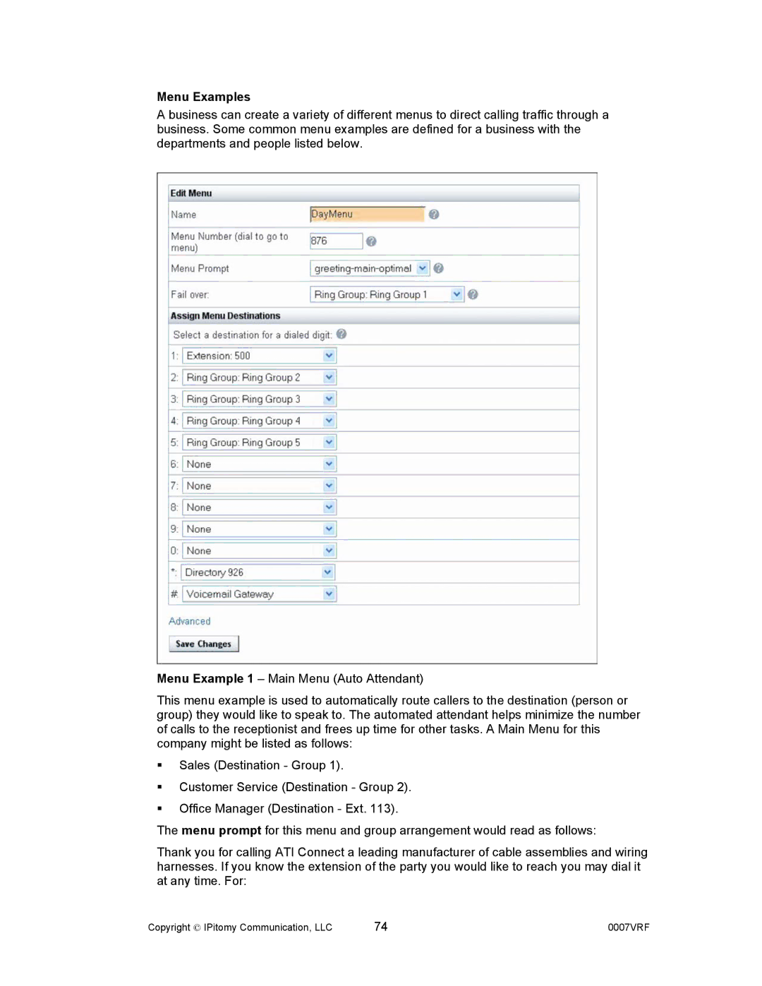 Aastra Telecom 1000 manual Menu Examples 