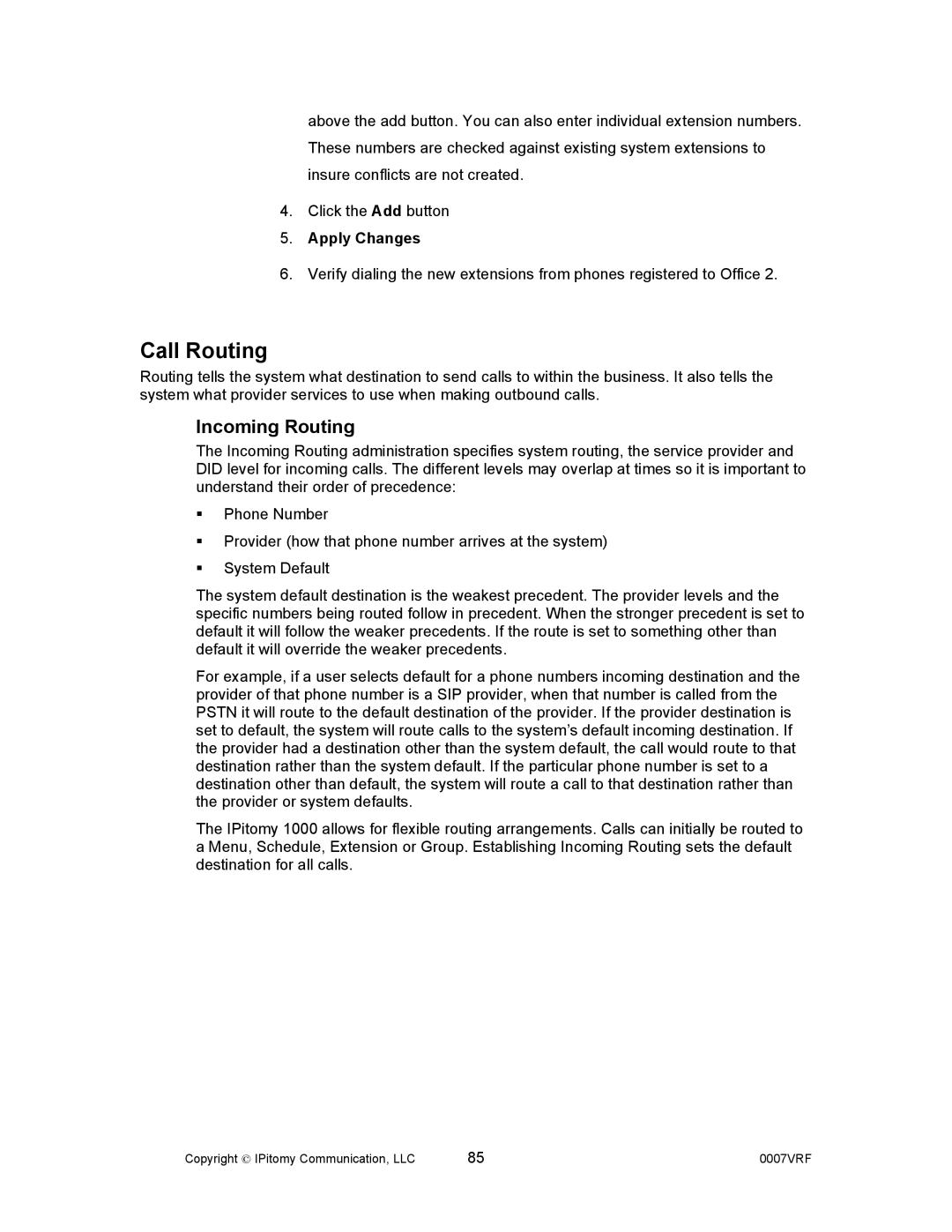 Aastra Telecom 1000 manual Call Routing, Incoming Routing, Apply Changes 