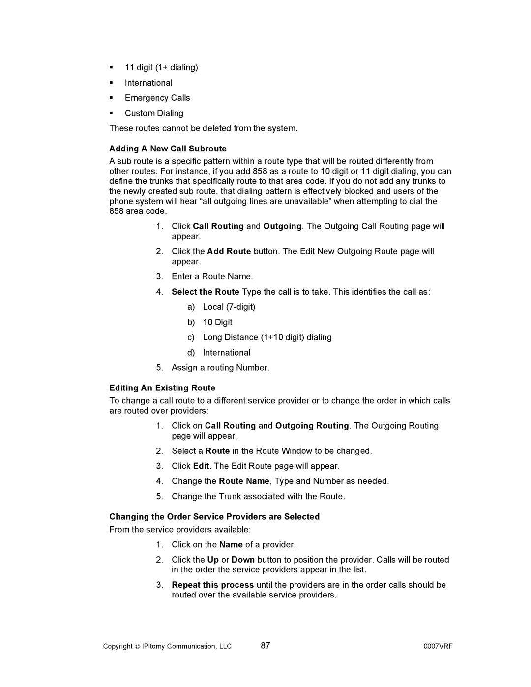 Aastra Telecom 1000 manual Adding a New Call Subroute, Editing An Existing Route 