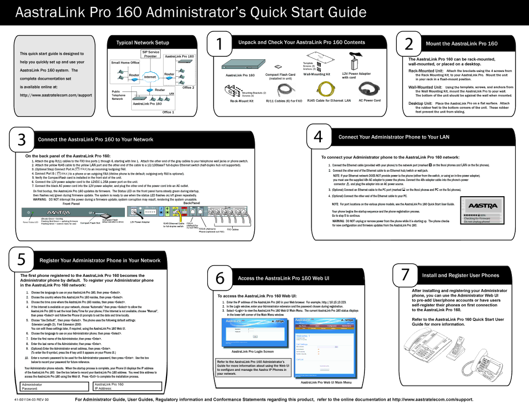 Aastra Telecom quick start Typical Network Setup, Unpack and Check Your AastraLink Pro 160 Contents 