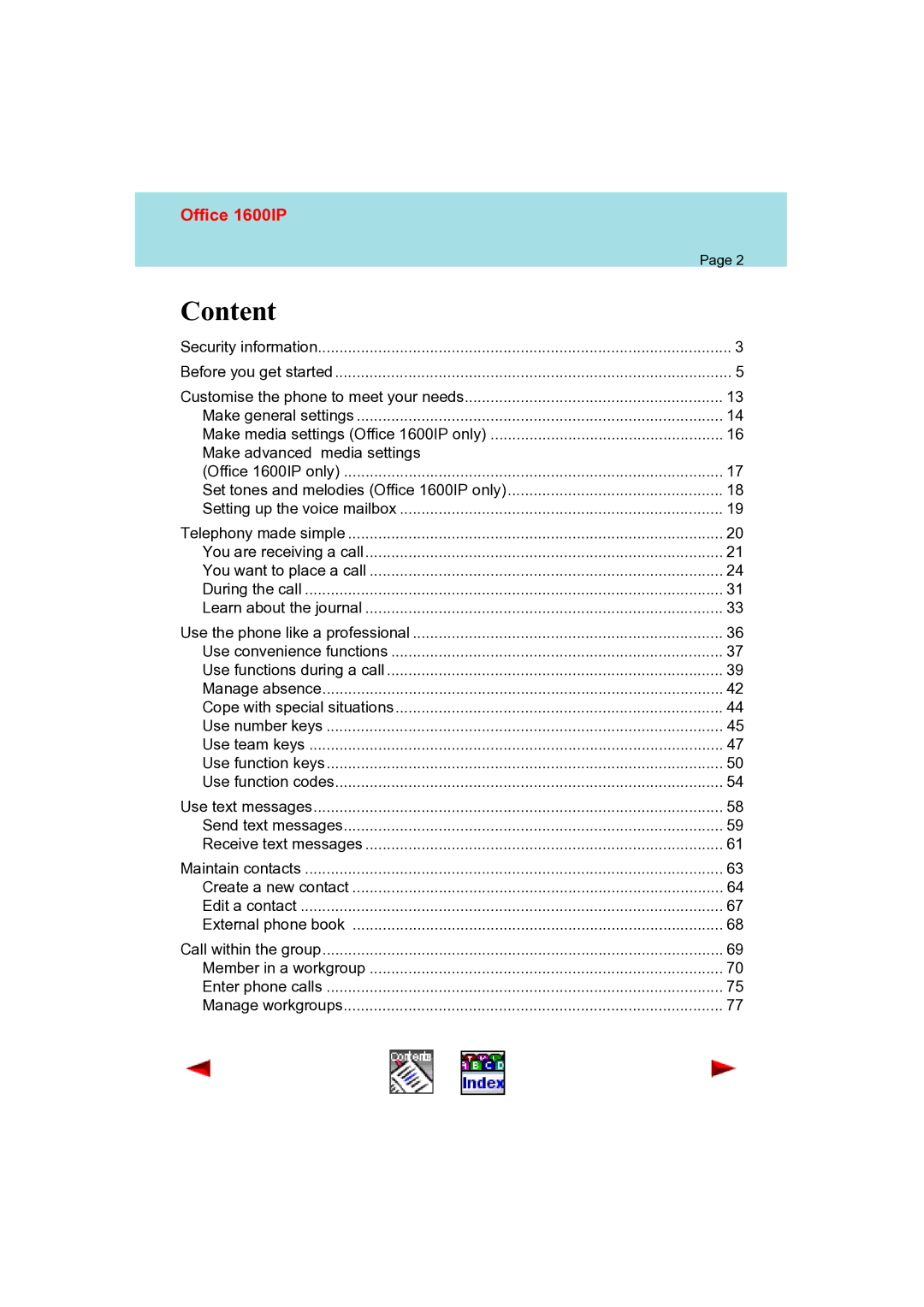 Aastra Telecom 1600IP manual Content, Make advanced media settings 