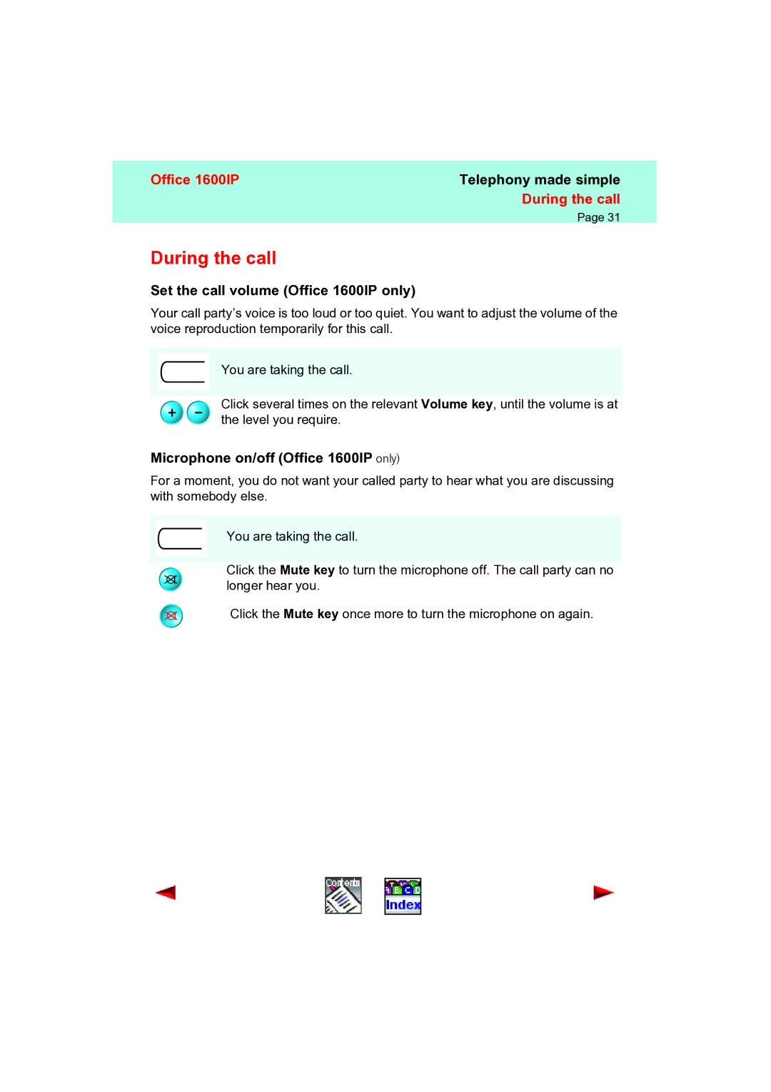 Aastra Telecom manual During the call, Set the call volume Office 1600IP only, Microphone on/off Office 1600IP only 