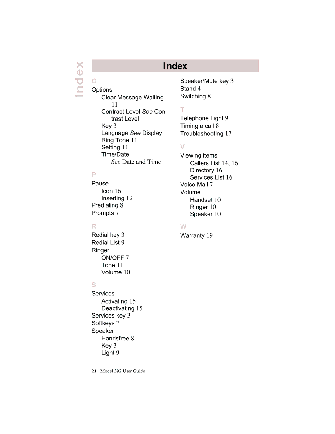 Aastra Telecom 392 manual Index 