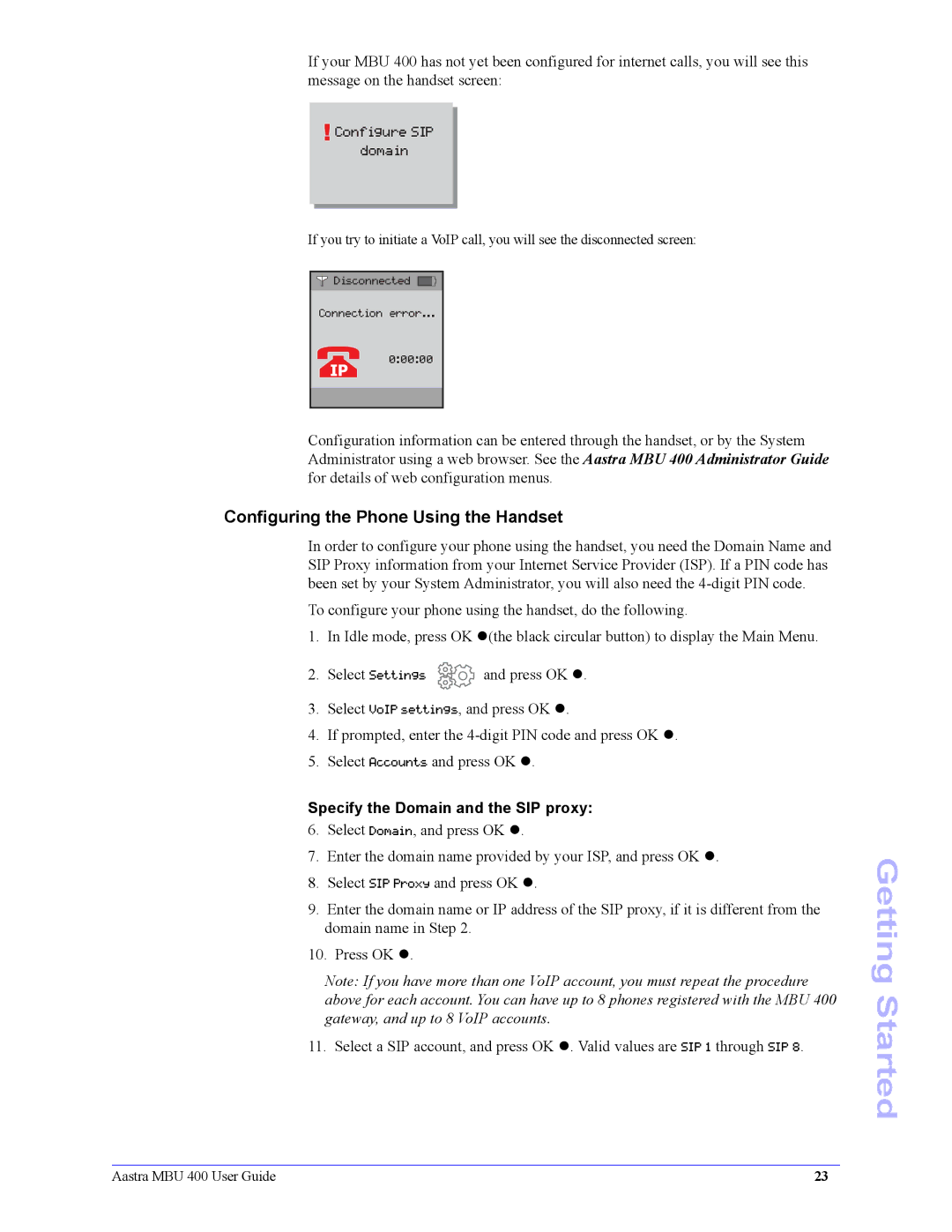 Aastra Telecom 41-001286-00 manual Configuring the Phone Using the Handset, Specify the Domain and the SIP proxy 