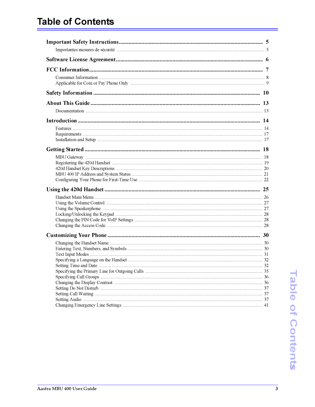 Aastra Telecom 41-001286-00 manual Table of Contents 