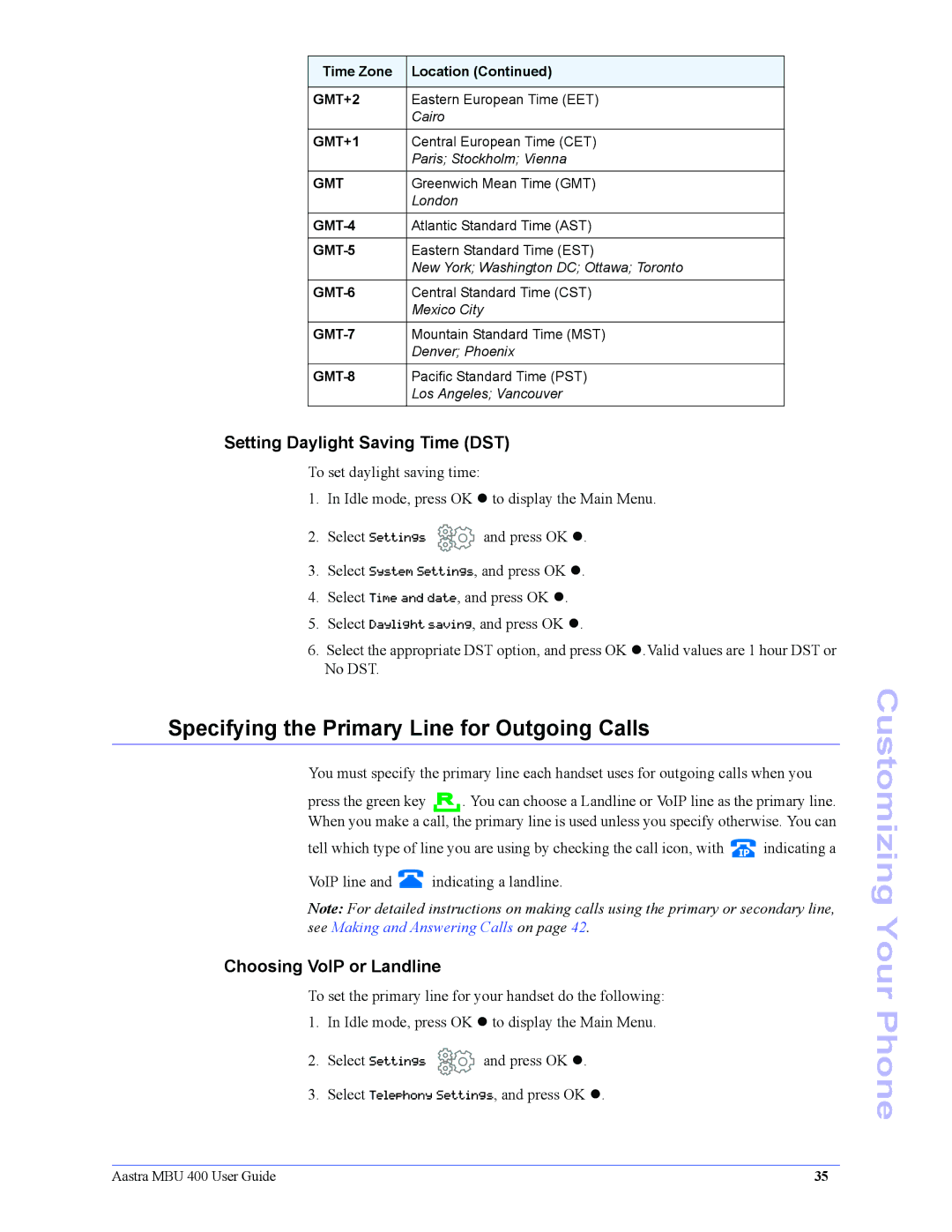 Aastra Telecom 41-001286-00 manual Specifying the Primary Line for Outgoing Calls, Setting Daylight Saving Time DST 