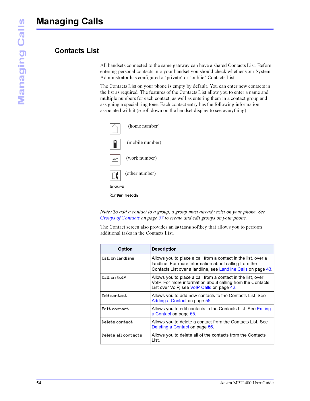 Aastra Telecom 41-001286-00 manual Managing Calls, Contacts List 