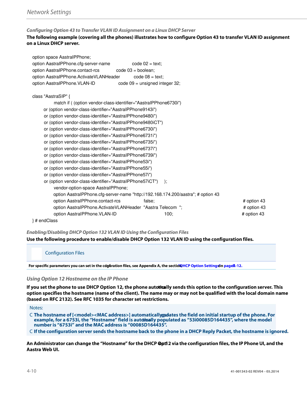 Aastra Telecom 41-001343-02 manual Using Option 12 Hostname on the IP Phone 