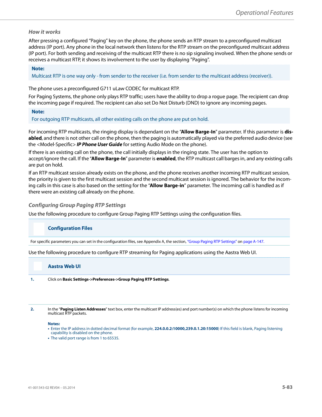 Aastra Telecom 41-001343-02 manual How it works, Configuring Group Paging RTP Settings 