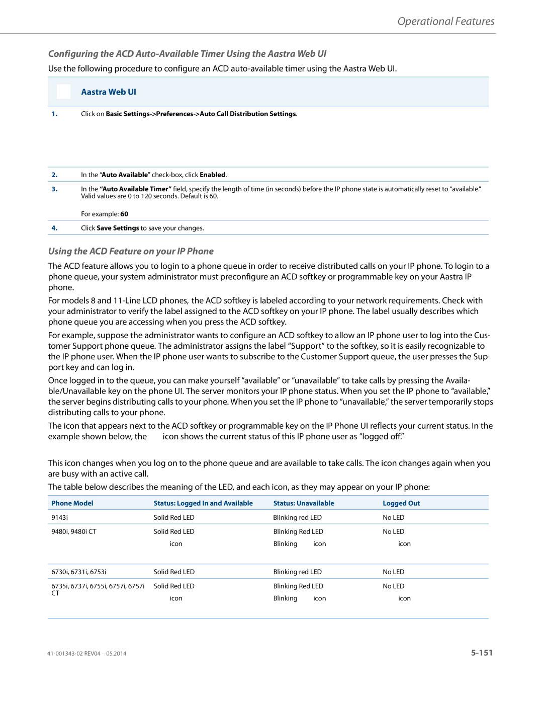 Aastra Telecom 41-001343-02 manual Using the ACD Feature on your IP Phone 