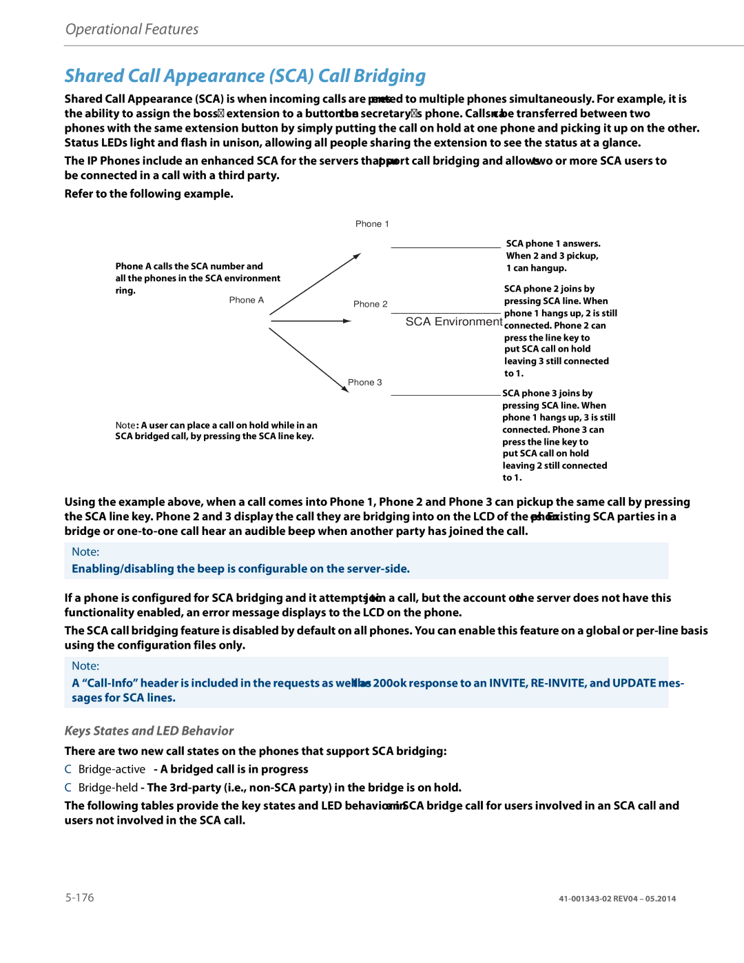 Aastra Telecom 41-001343-02 manual Shared Call Appearance SCA Call Bridging, Keys States and LED Behavior 