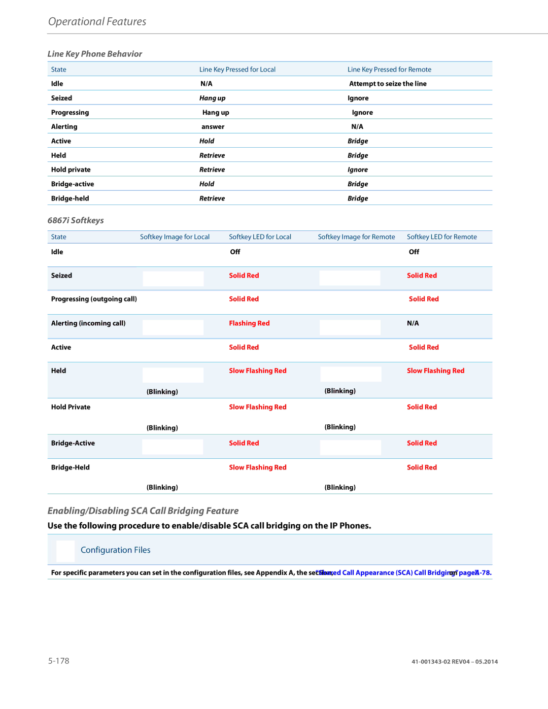 Aastra Telecom 41-001343-02 Enabling/Disabling SCA Call Bridging Feature, Line Key Phone Behavior, 6867i Softkeys, State 