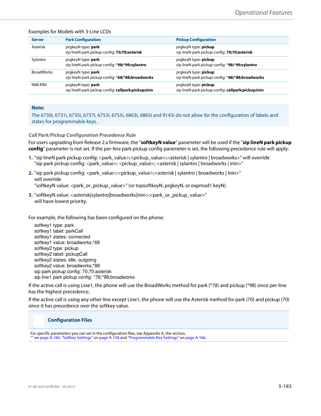 Aastra Telecom 41-001343-02 manual Examples for Models with 3-Line LCDs, Call Park/Pickup Configuration Precedence Rule 