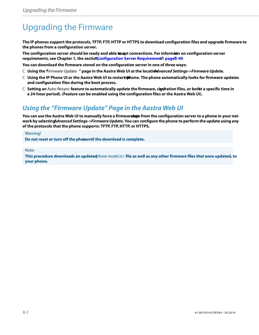 Aastra Telecom 41-001343-02 manual Upgrading the Firmware, Using the Firmware Update Page in the Aastra Web UI 