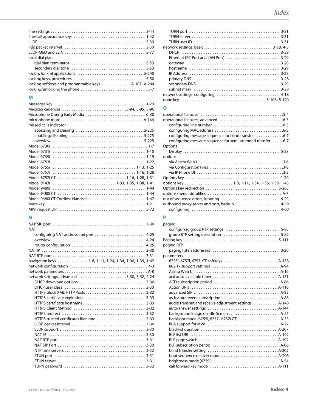 Aastra Telecom 41-001343-02 manual Options, Paging RTP, Parameters 