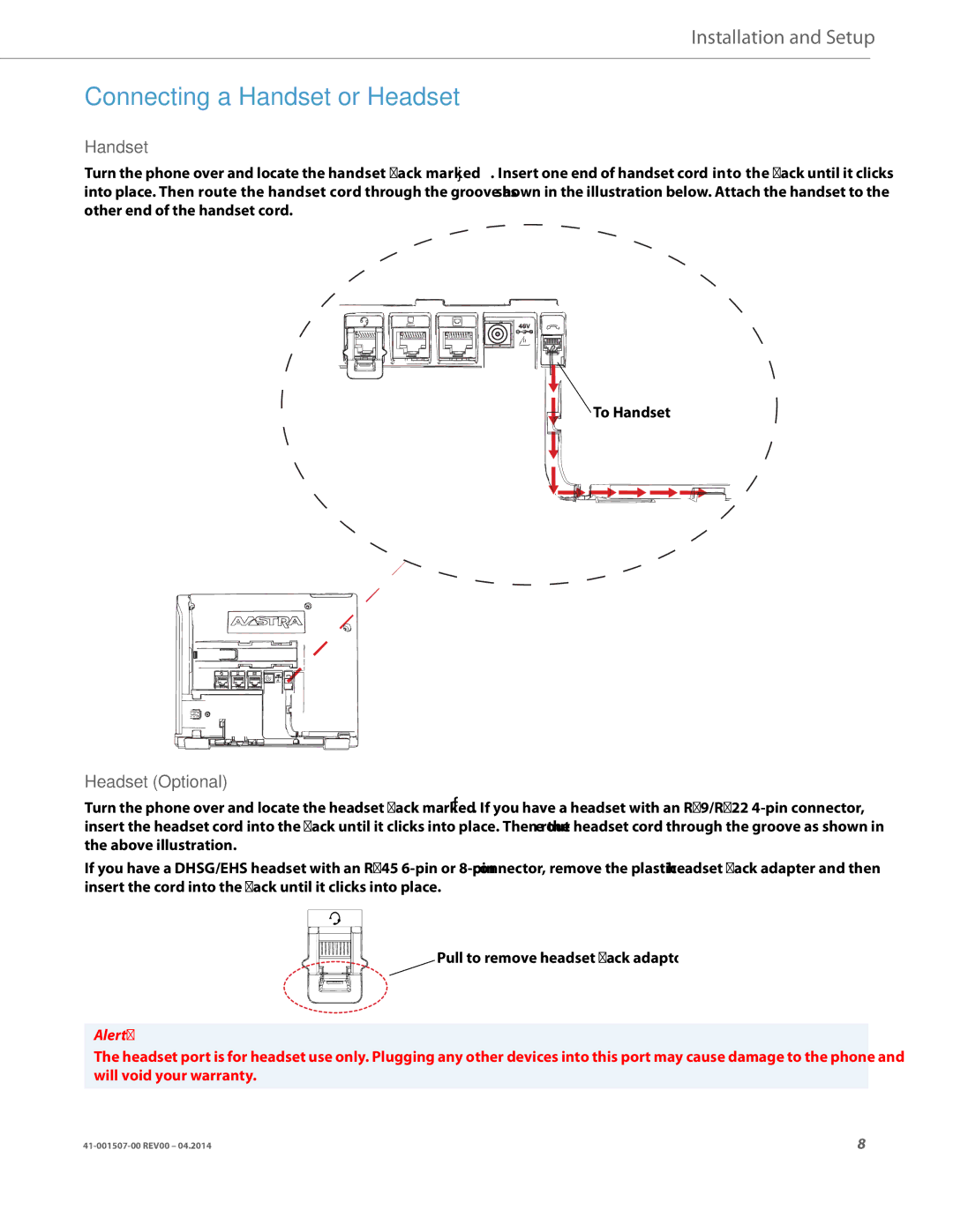 Aastra Telecom 41-001507-00 manual Connecting a Handset or Headset 