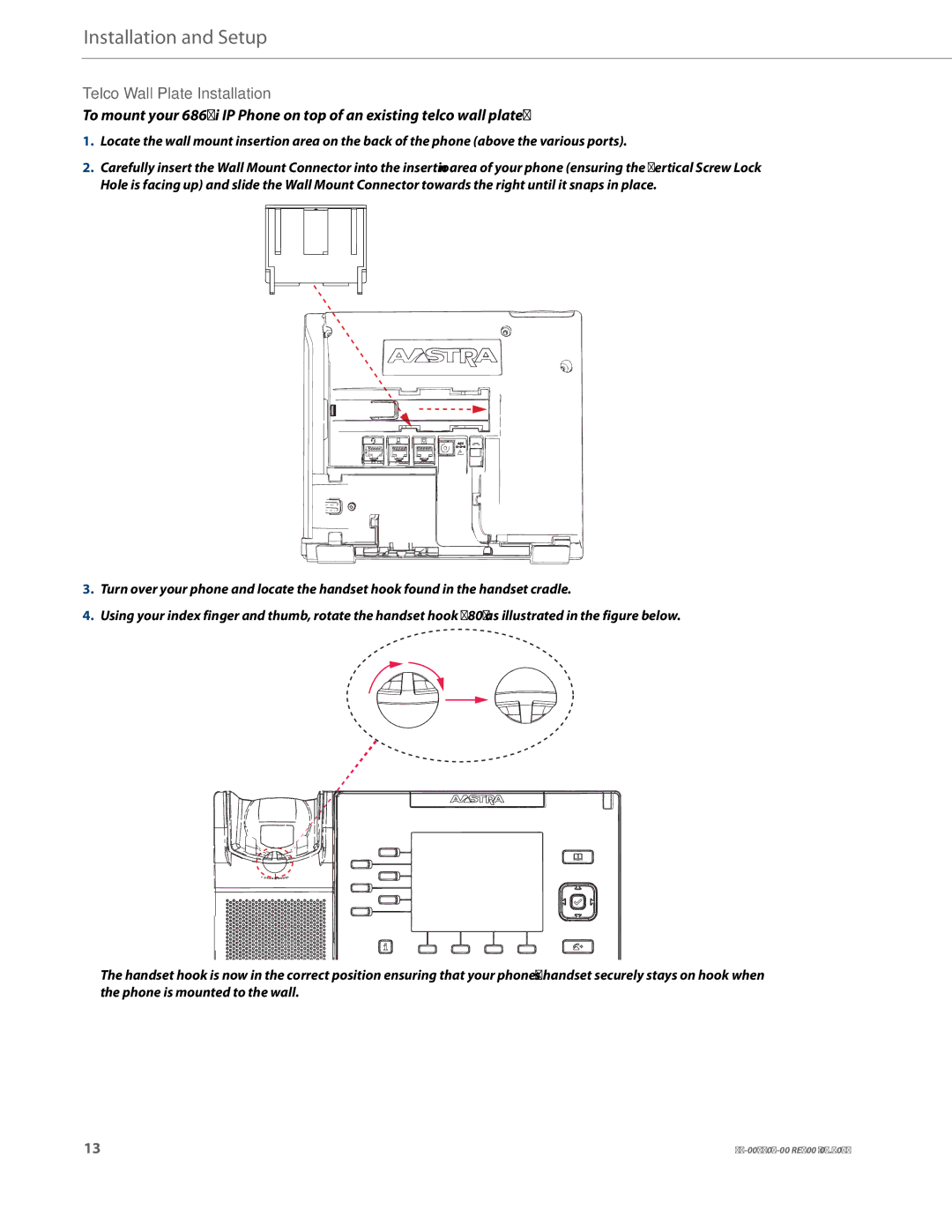 Aastra Telecom 41-001507-00 manual Telco Wall Plate Installation 