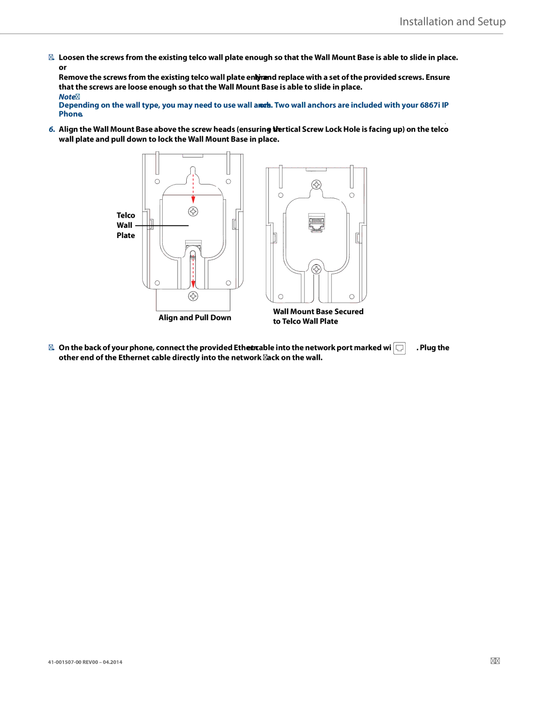 Aastra Telecom 41-001507-00 manual To Telco Wall Plate 