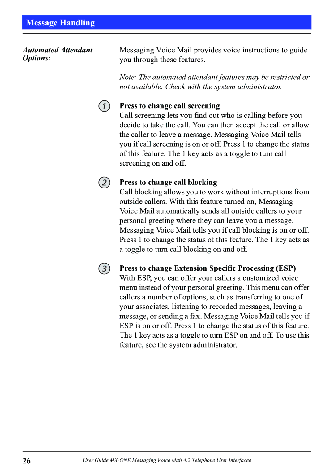 Aastra Telecom 4.2 manual Press to change call screening, Press to change call blocking 