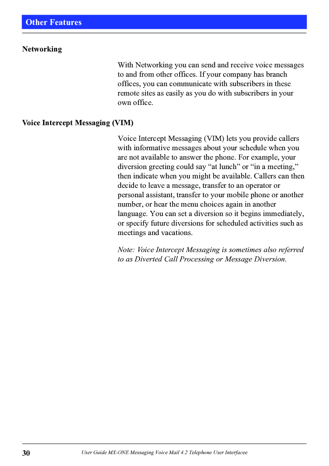 Aastra Telecom 4.2 manual Networking, Voice Intercept Messaging VIM 