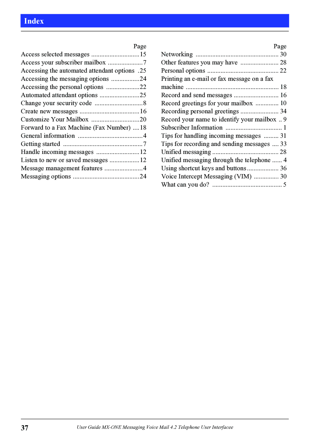 Aastra Telecom 4.2 manual Index 