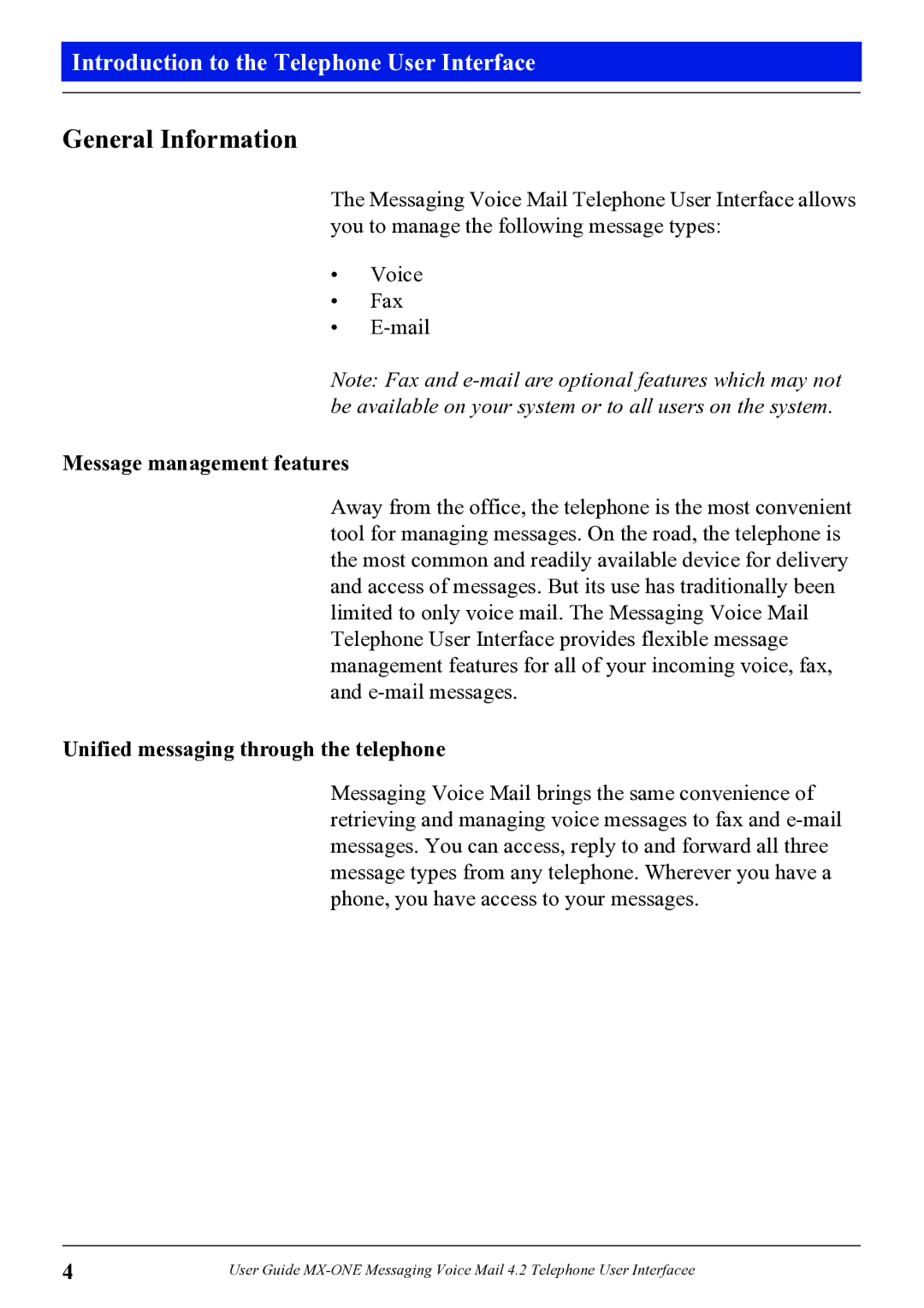 Aastra Telecom 4.2 manual General Information, Message management features, Unified messaging through the telephone 