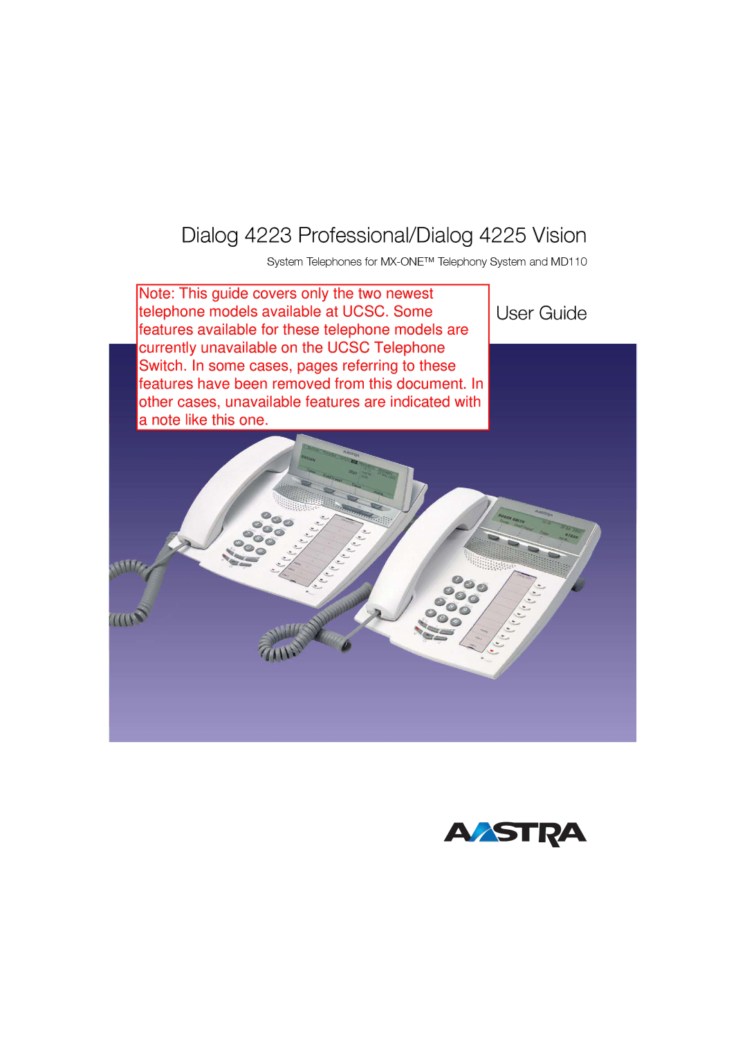 Aastra Telecom manual Dialog 4223 Professional/Dialog 4225 Vision, Cover Page Graphic 