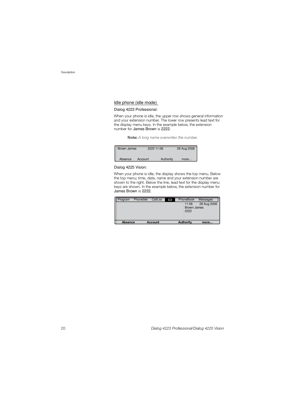 Aastra Telecom 4223, 4225 manual Idle phone idle mode 