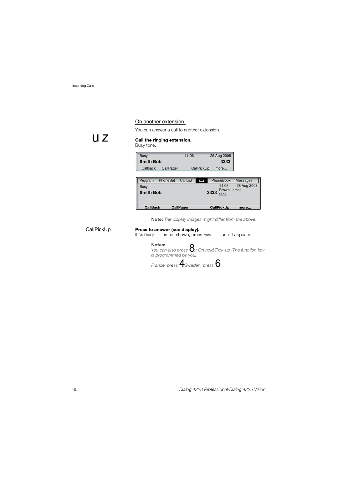 Aastra Telecom 4225, 4223 manual On another extension, Call the ringing extension, Press to answer see display 