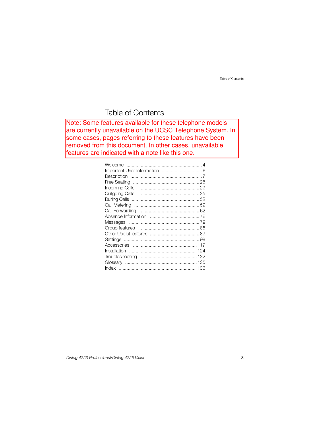 Aastra Telecom 4225, 4223 manual Table of Contents 