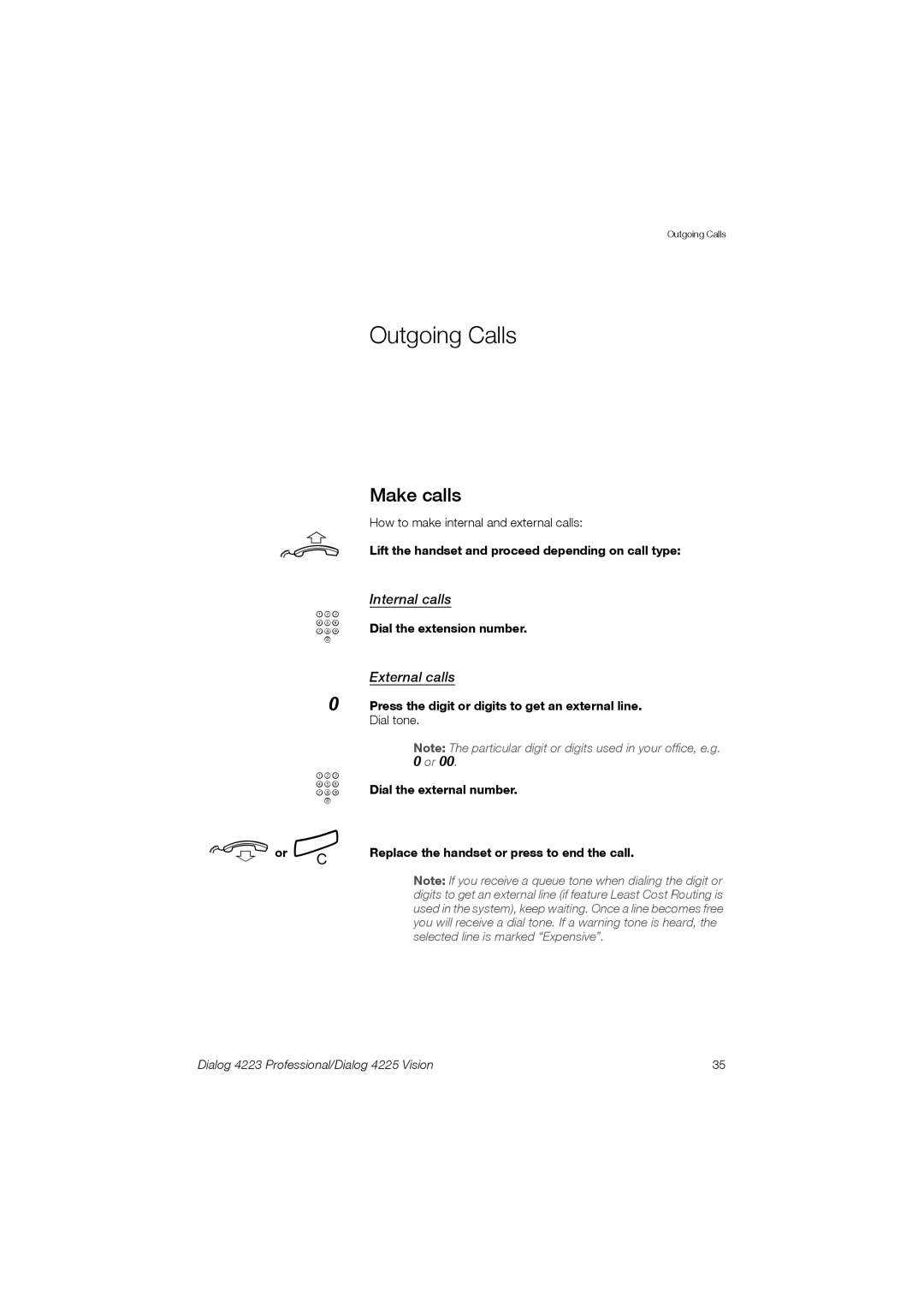 Aastra Telecom 4225, 4223 manual Outgoing Calls, Make calls, Internal calls, External calls 
