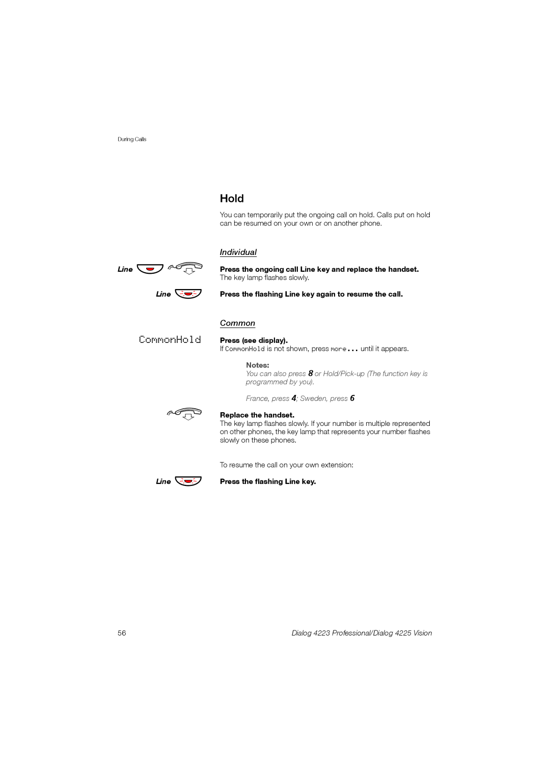 Aastra Telecom 4223, 4225 manual Hold, Individual, Common 