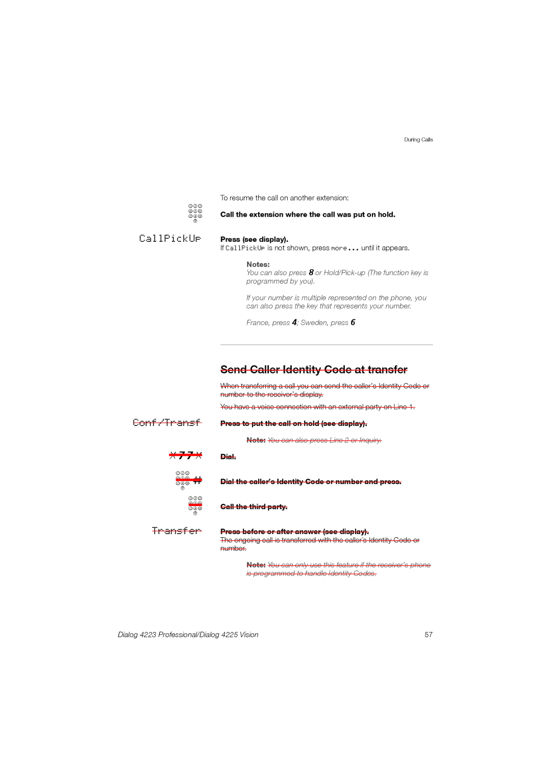 Aastra Telecom 4225, 4223 manual 77* z # z, Send Caller Identity Code at transfer 