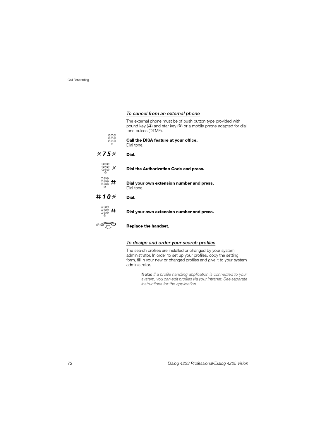 Aastra Telecom 4223, 4225 manual To cancel from an external phone, To design and order your search profiles 