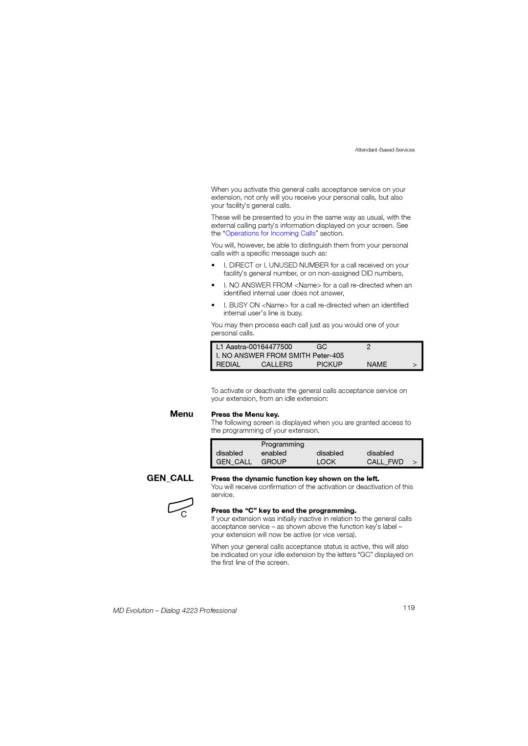 Aastra Telecom manual Gencall, MD Evolution Dialog 4223 Professional 119 