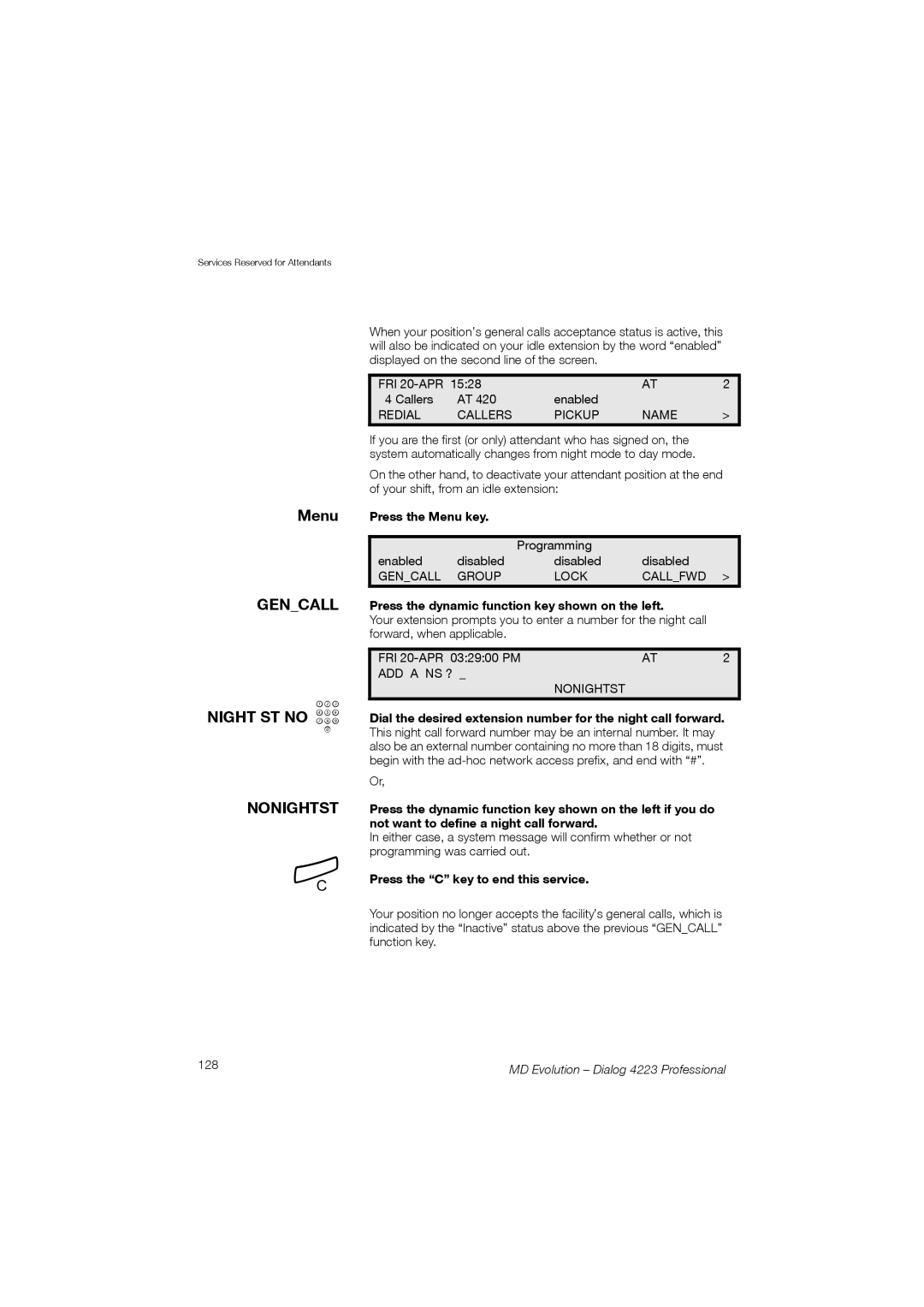 Aastra Telecom 4223 manual Night ST no z, Nonightst, 128 